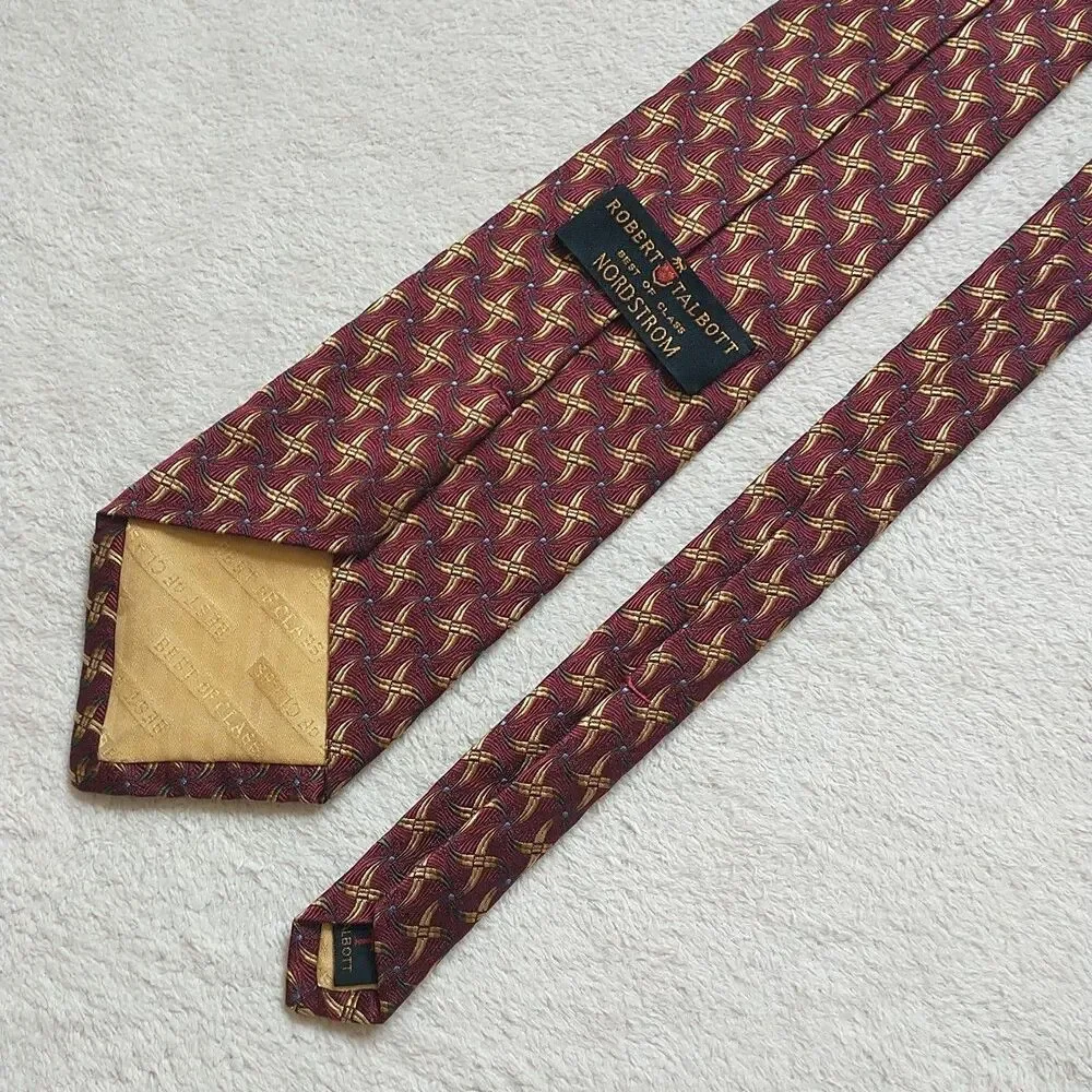 Robert Talbott Best Of Class Necktie Tie Silk Geometric Red Gold Jacquard 4x58